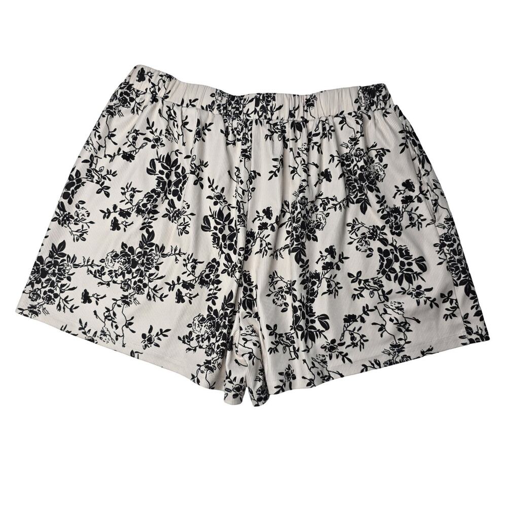 Cider Floral Shorts Large Black Ivory Ribbed‎ Pull Pockets Cottagecore Bohemian